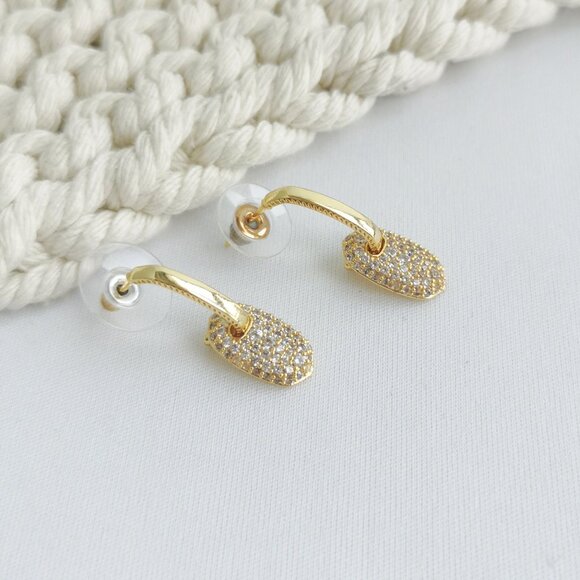 Kendra Scott Bailey Gold White CZ Pave Earrings - Picture 3 of 4